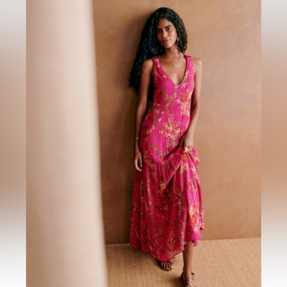 Sezane Titania Floral Pink Maxi Dress